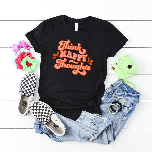 Retro Think Happy Thoughts Youth Short Sleeve Tee