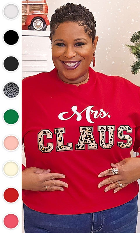Leopard Ideal Chenille Mrs. Claus Long Sleeve Tee