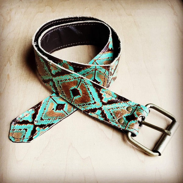 Turquoise Navajo Genuine Leather Belt 50 inch