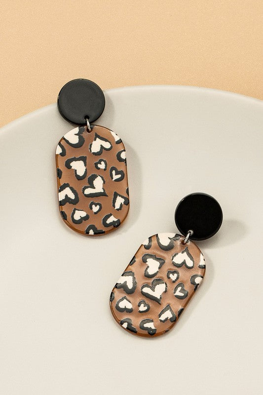 Leopard print oval drop earrings