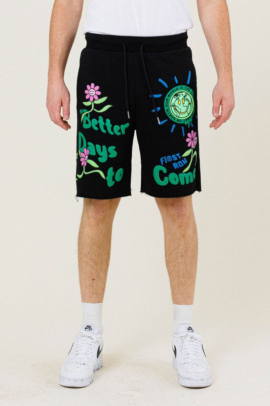 FLOWER GRAPHIC TERRY SHORT