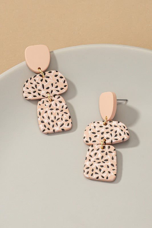 Flower pattern printed acrylic drop earrings