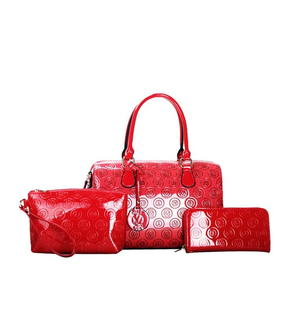 LANY Debossed Shiny Satchel w/ Pouch & Wallet