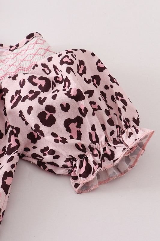Pink Leopard smocked dress