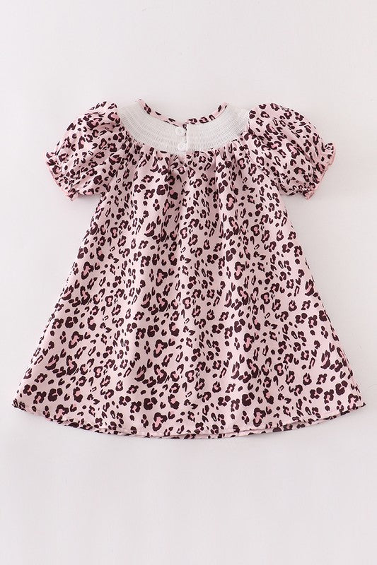 Pink Leopard smocked dress