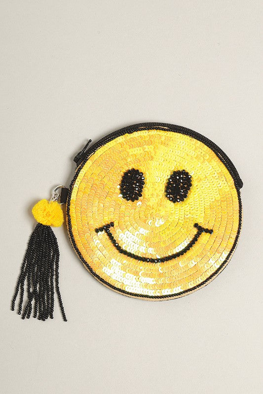 Happy Face Seed Beaded Coin Purse