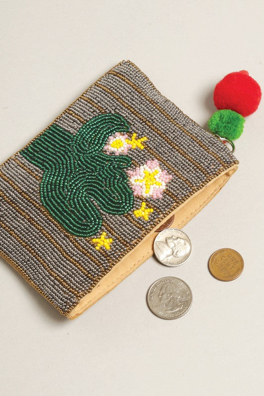 Cactus Seed Beaded Coin Purse