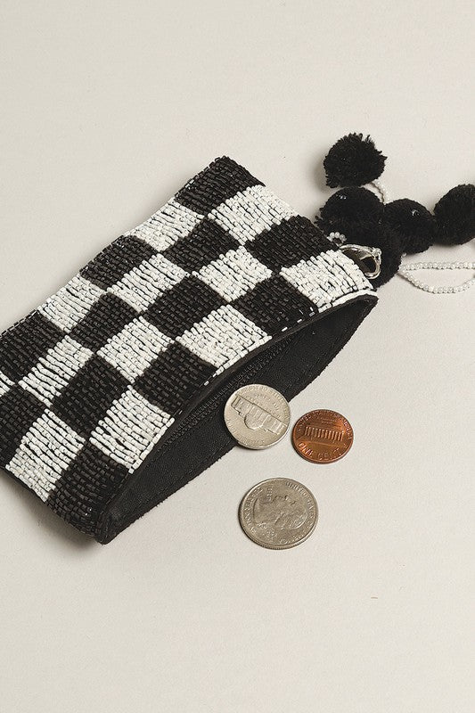 Checkerboard Seed Beaded Coin Purse