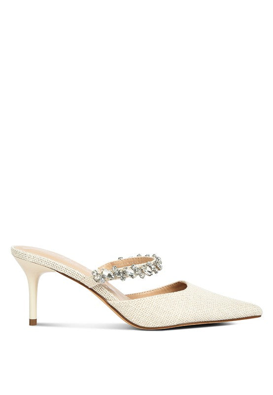GRETA Diamante Embellished Kitten Heel Sandals