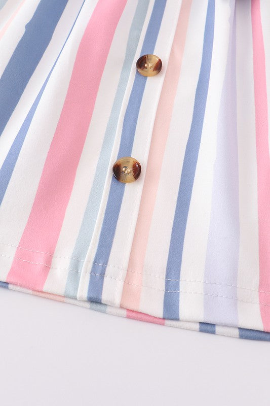 Blue stripe buttons strap dress