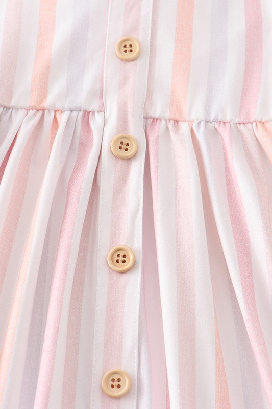Stripe ruffle buttons dress