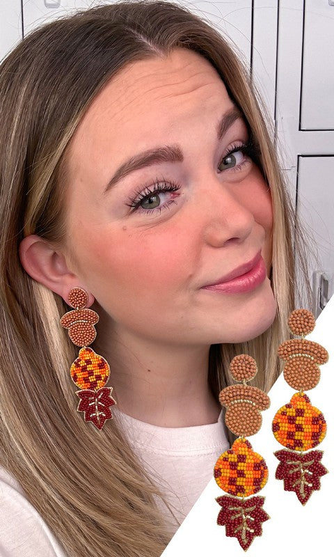 Acorns Pumpkin and Maple Leaf Earrings