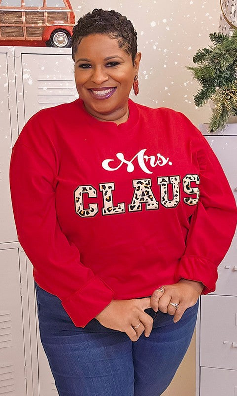 Leopard Ideal Chenille Mrs. Claus Long Sleeve Tee