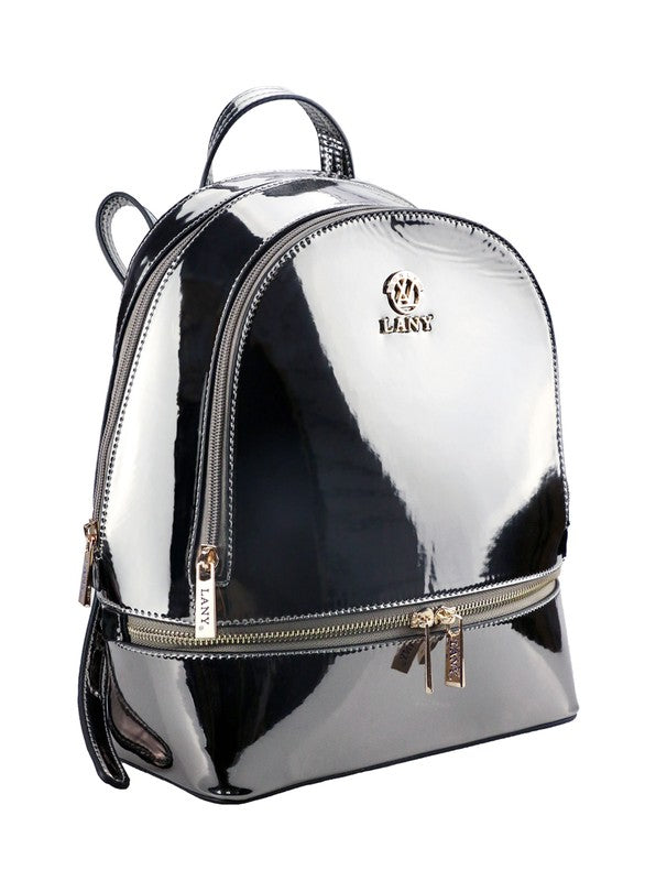LANY Faux Patent Metallic Structured Backpack