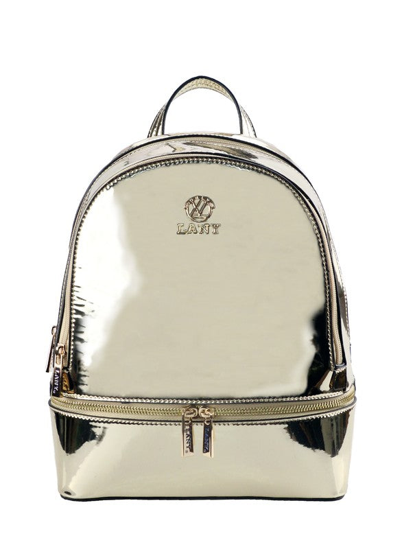 LANY Faux Patent Metallic Structured Backpack