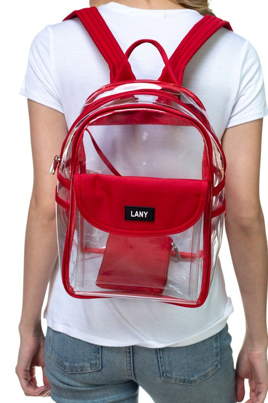 LANY Clear SMALL Backpack w/ Front Pocket & Pouch