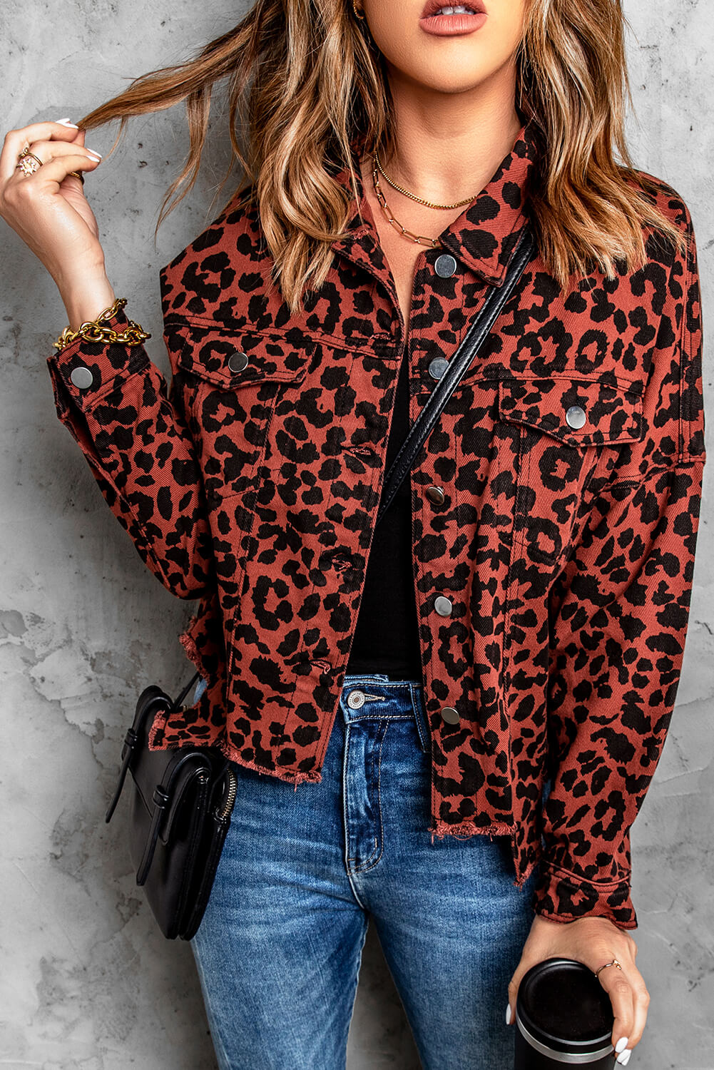 Leopard Print Raw Hem Jacket