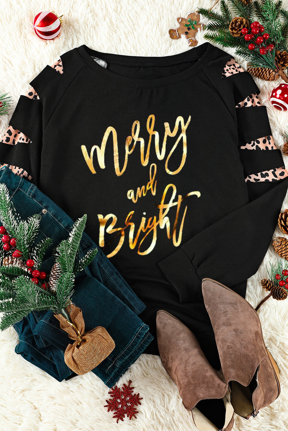 MERRY AND BRIGHT Graphic Long Sleeve Top