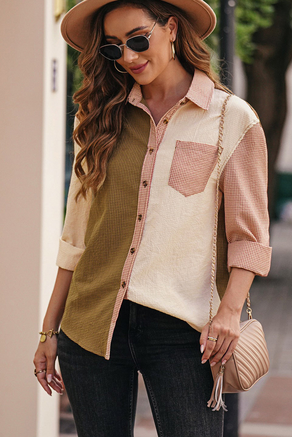 Grid Color Block Button-Up Shirt – The Budget Girls Boutique